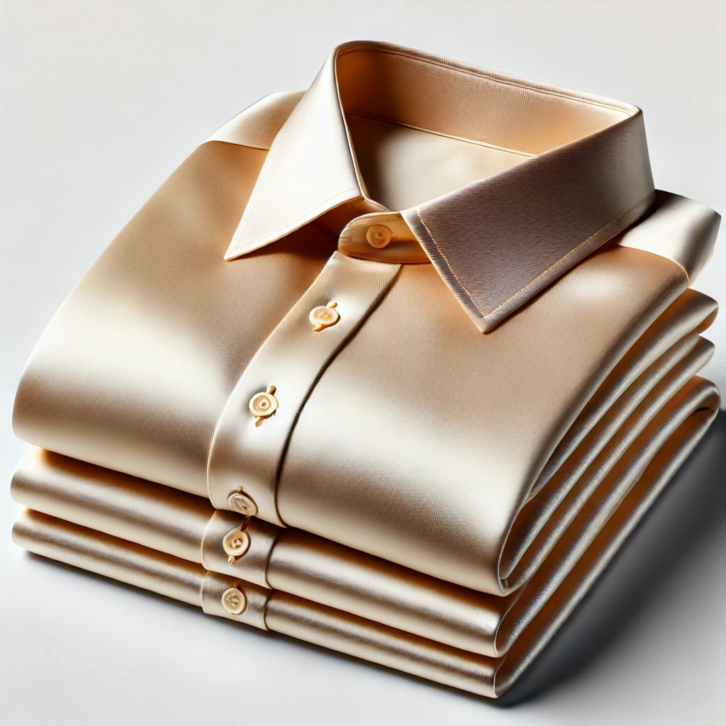 Picture of three blouses stacked on top of each other.