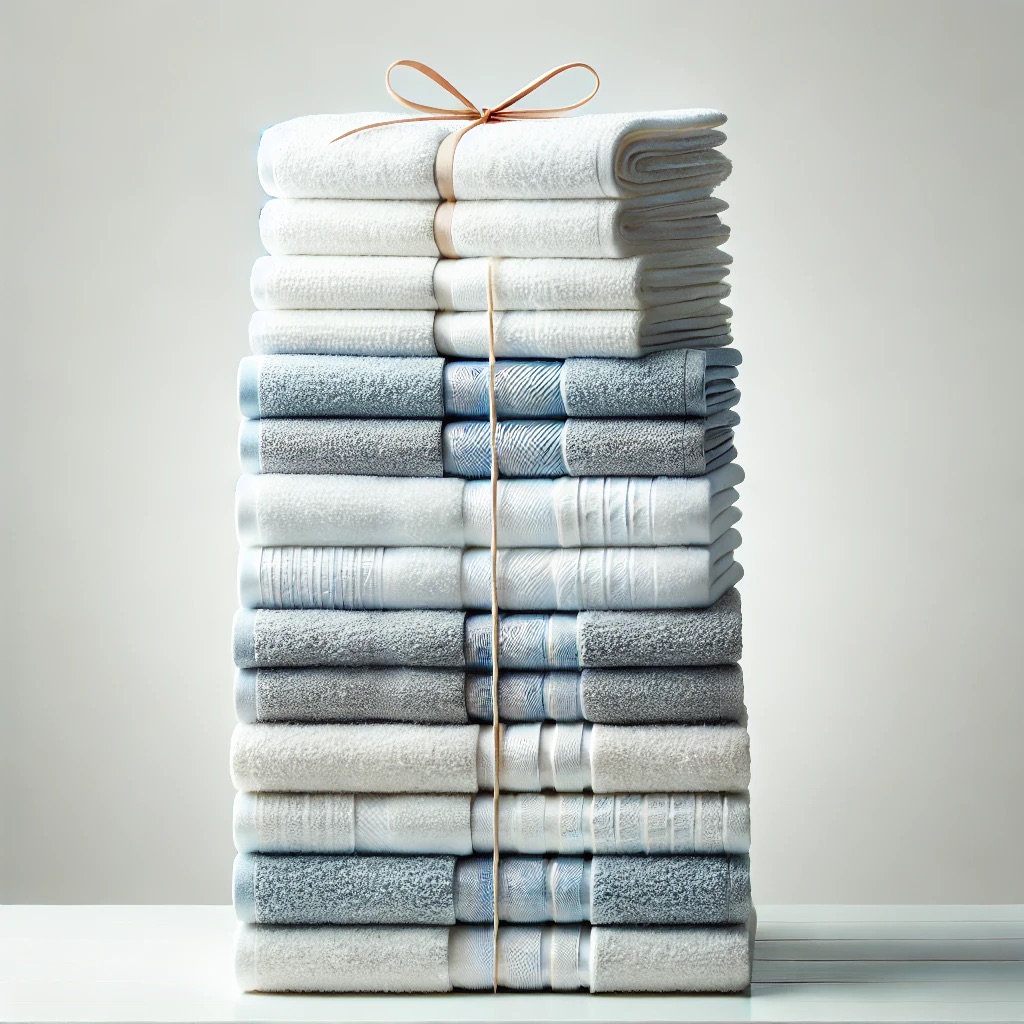 Towels stacked like a scy-scraper, so much towel